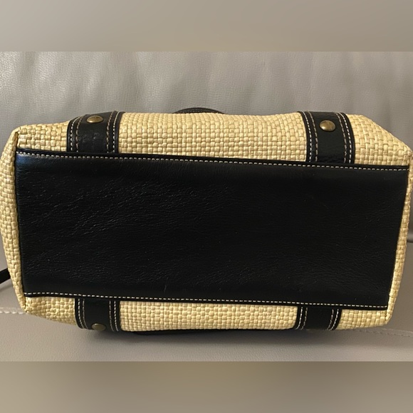 Vintage Coach Legacy Straw & Leather Satchel Tote Handbag - Picture 5 of 16